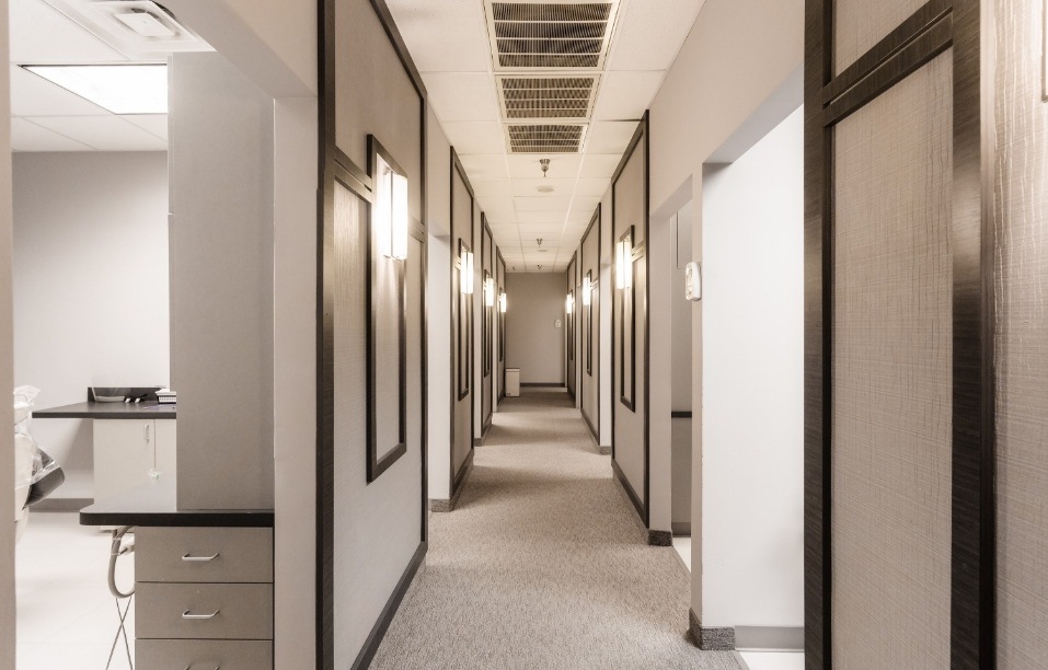 Hallway to dental treatment rooms