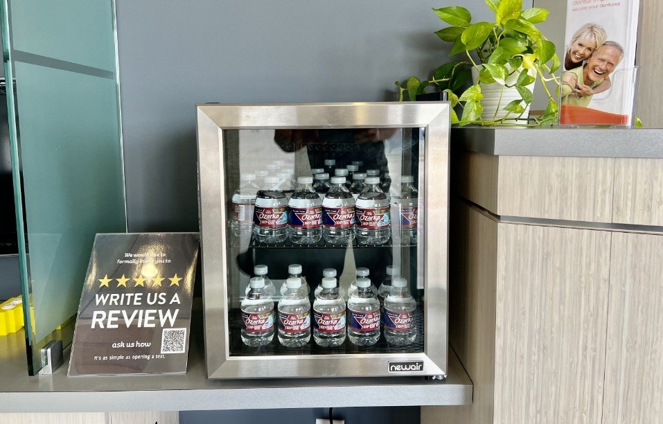 Complimentary water in dental office waiting room