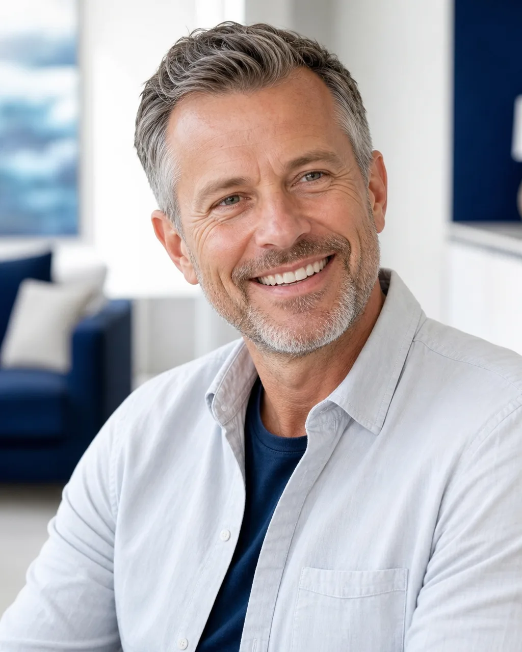 Man smiles in car
