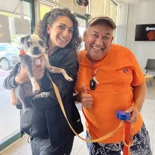 Dental patients and dog in dental office
