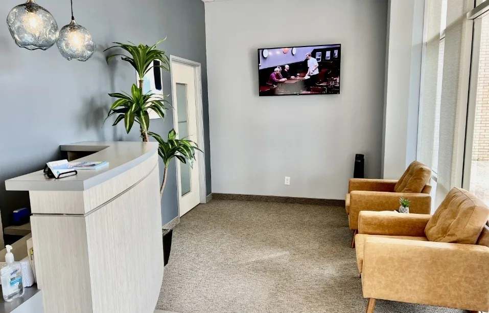 Reception and waiting area at Westpark Village Dental Care in Plano, TX