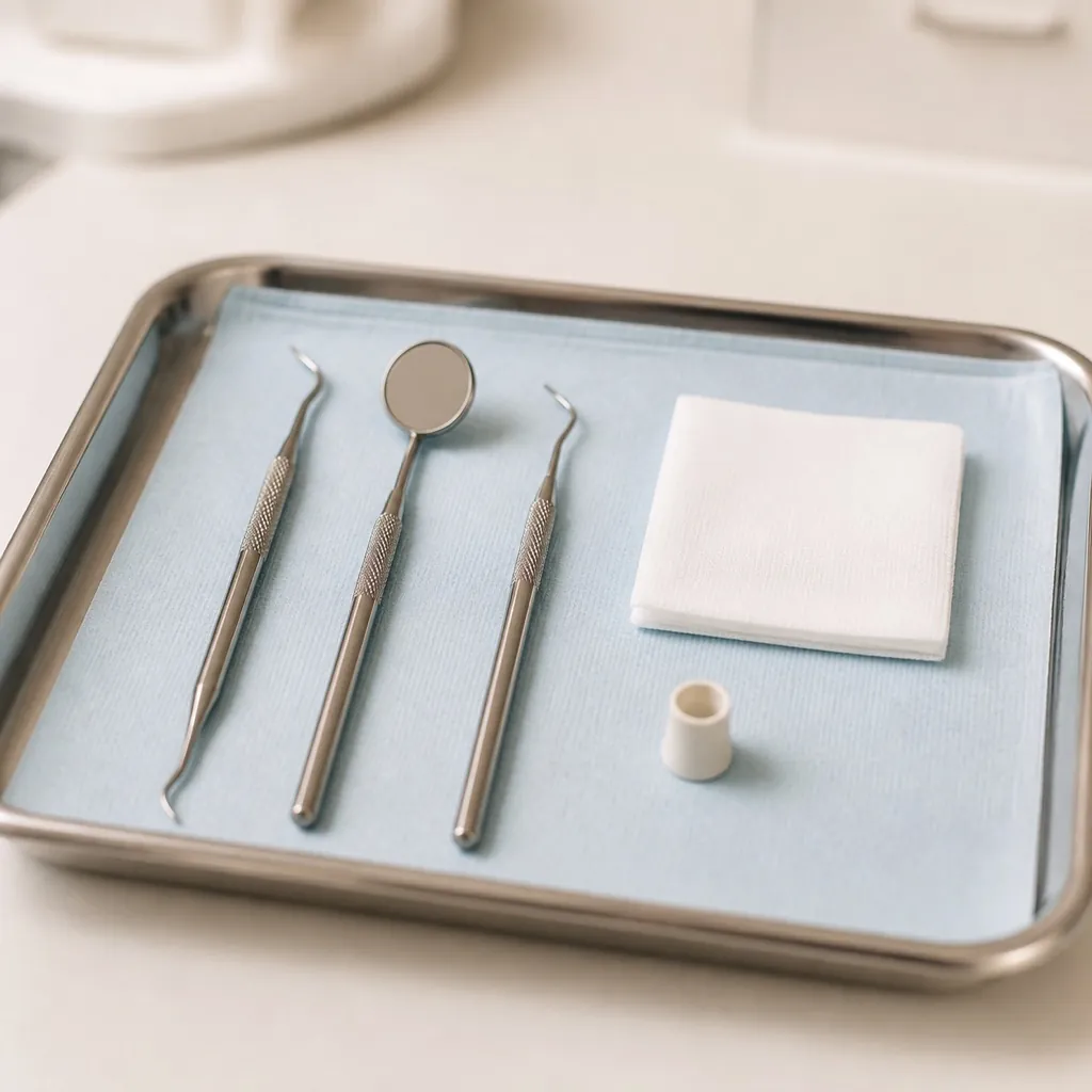 Hygiene instruments prepared for a dental checkup and cleaning