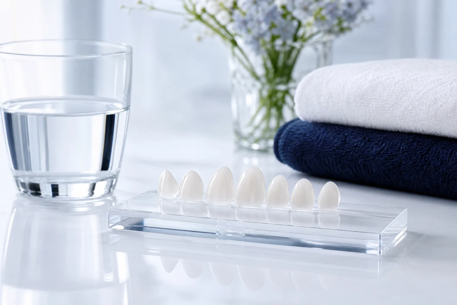 Patient smiling with a full set of natural-looking porcelain veneers